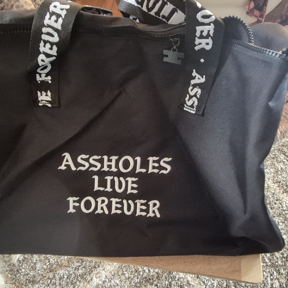 assholes live forever Other - Black Garment Bag Tote with Bold Text